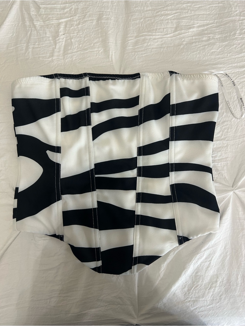 WHITEFOX Black and White Zebra Print Strapless Bustier Top